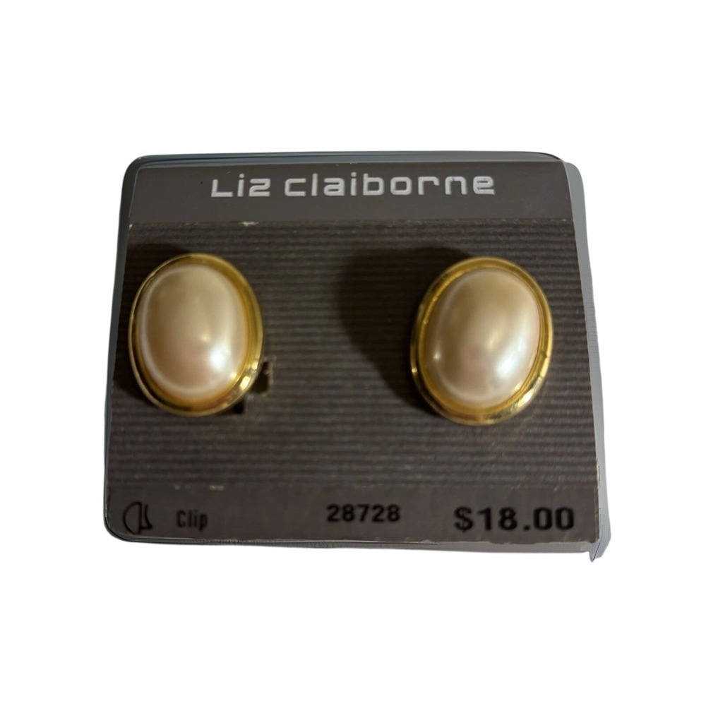 New Old Stock Liz Clairborne Pearl Cabachon Clip Ons Classic
